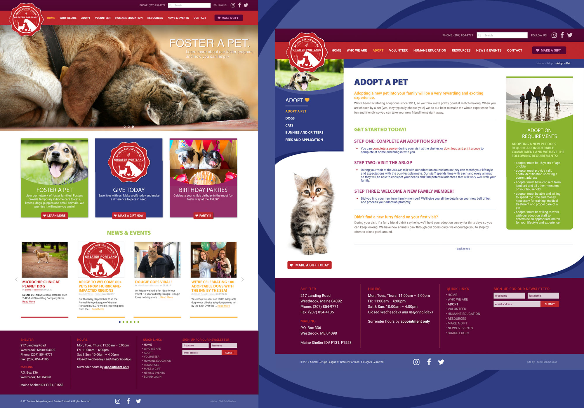 A composite of another website homepage for the ARLGP designed by Maine website design company, SlickFish Studios