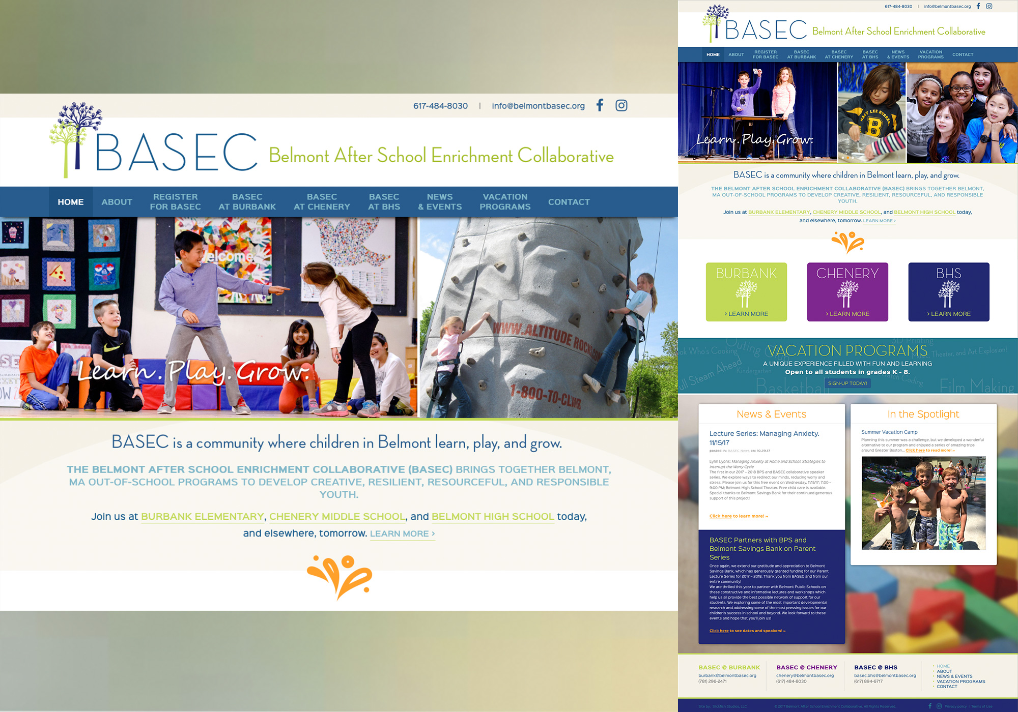 A composite of the homepage for Belmont BASEC designed by SlickFish Studios in Portland, Maine.