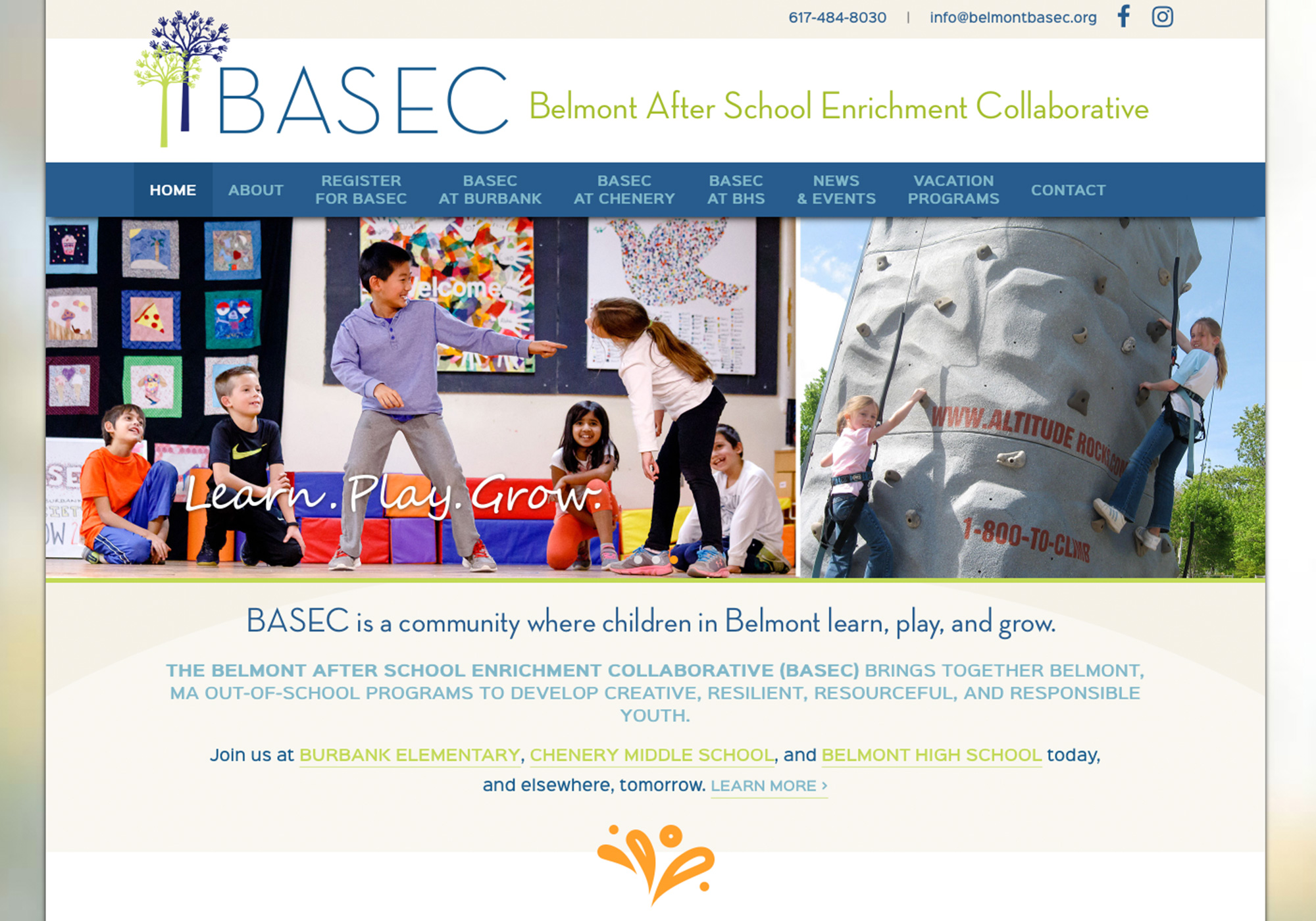 A screenshot of the SlickFish Studios designed and developed website for the Belmont After School Enrichment Collaborative.