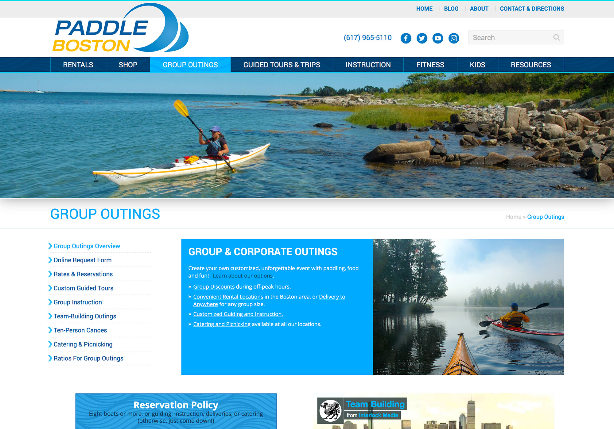 Signing up for Paddle Bostons Group Outings on Kayaks, and Canoes is easy with custom wordpress website design by Maine website design company, SlickFish Studios.