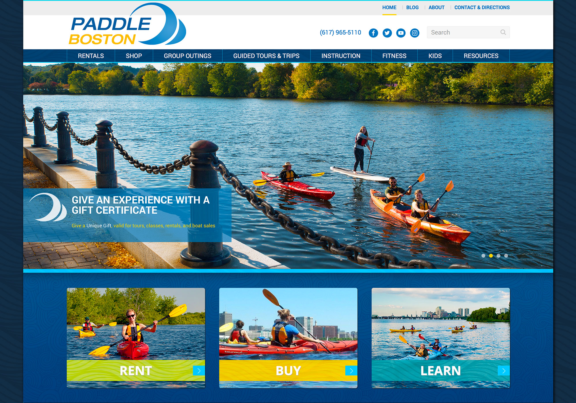 Another look at the homepage for Paddle Boston's new website. Designed by SlickFish Studios.
