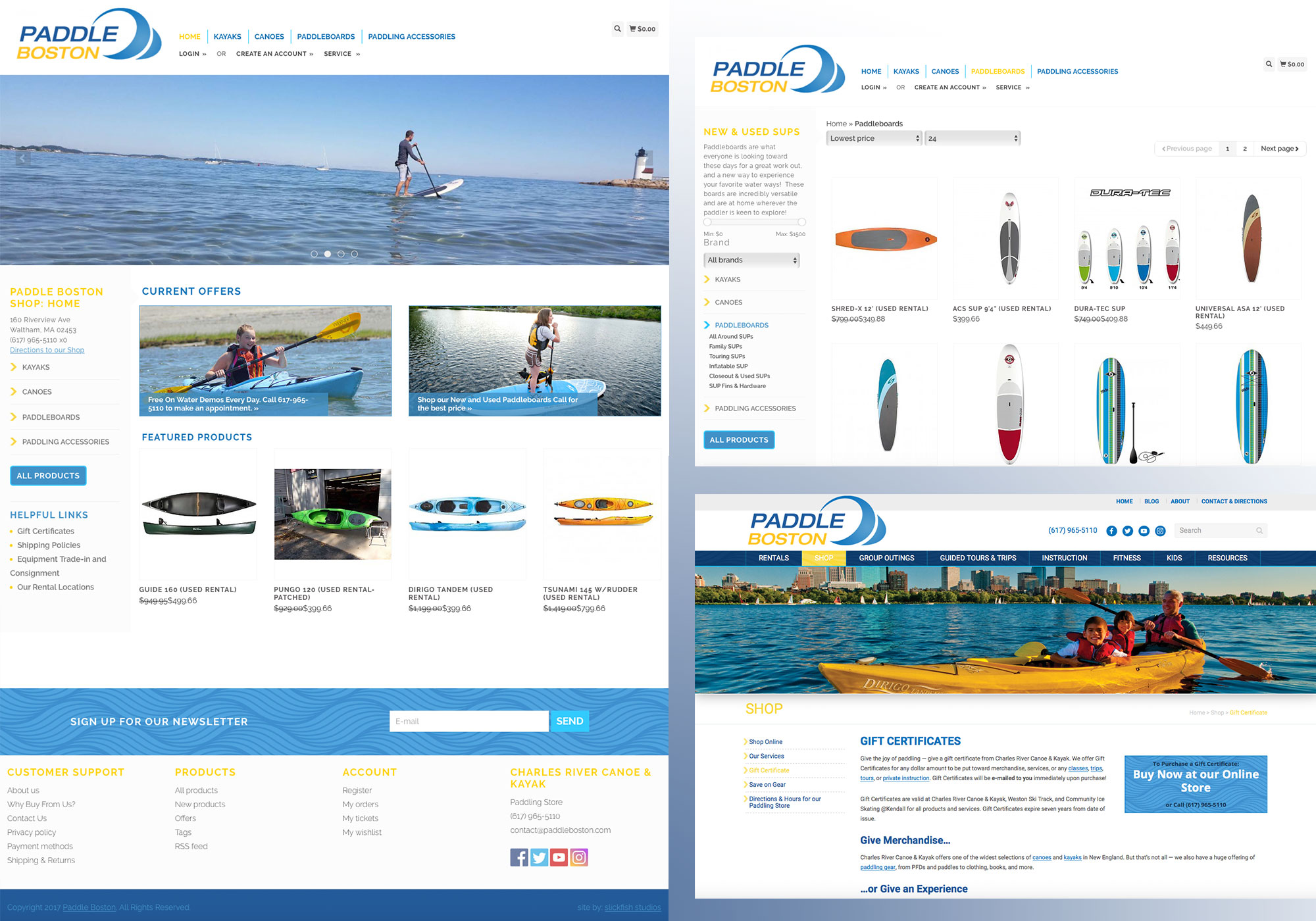 Maine web design company, SlickFish Studios customized an online store for Paddle Boston/Charles River Canoe and Kayak using the Lightspeed software.